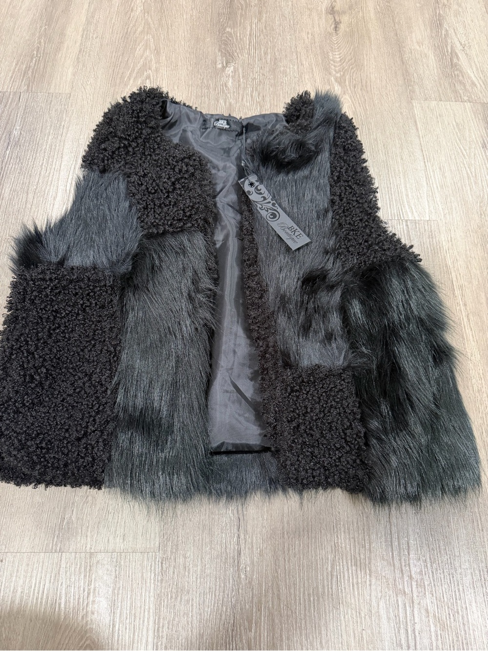 BKE Black Faux Fur Patchwork Jacket